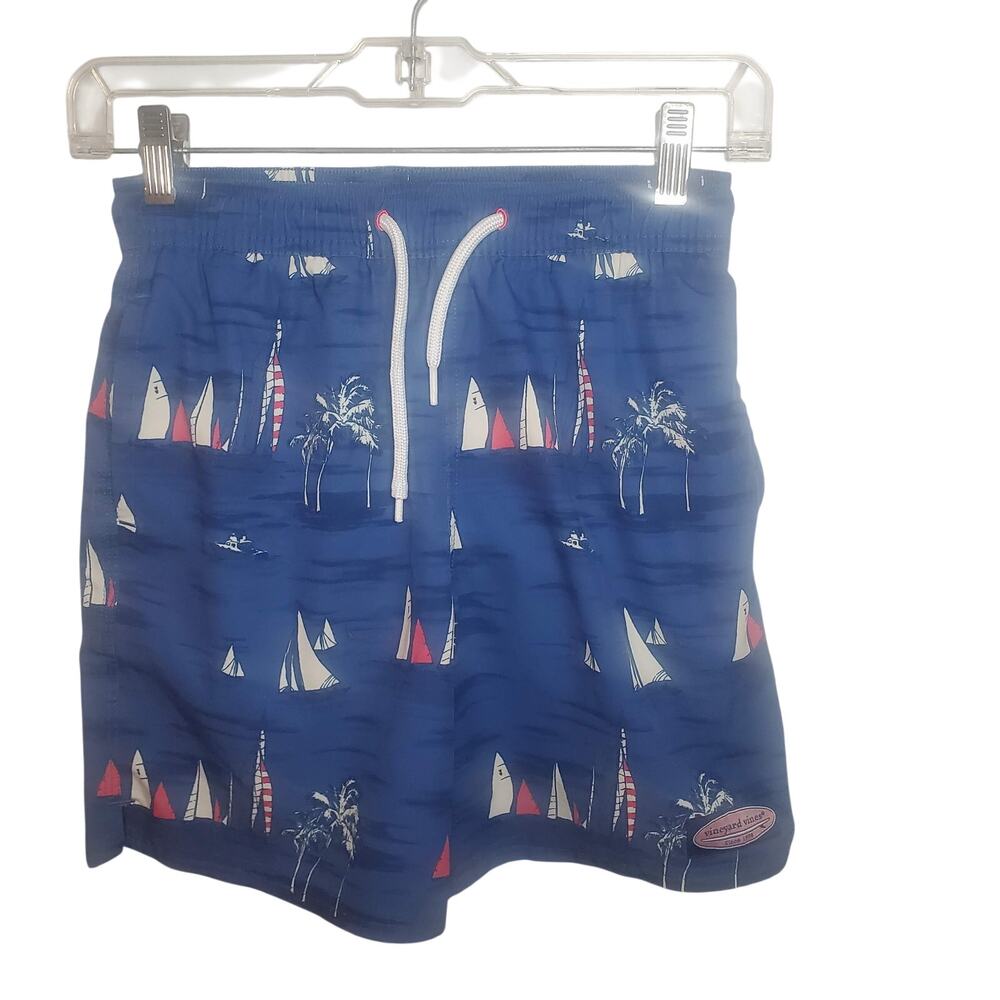 Vineyard Vines Boys Chappy Swim Trunks Size 8 Sailing Moonshine Navy Blue FLAW